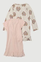 Girls Beautiful Floral Heart Print Nightgowns 2 Pack, Multi,