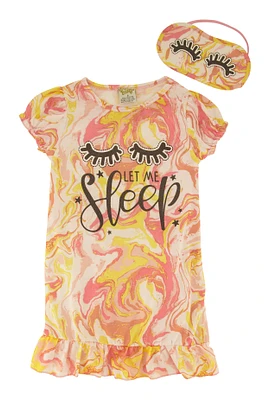 Little Girls Let Me Sleep Nightgown with Sleep Mask, Pink, Size 12