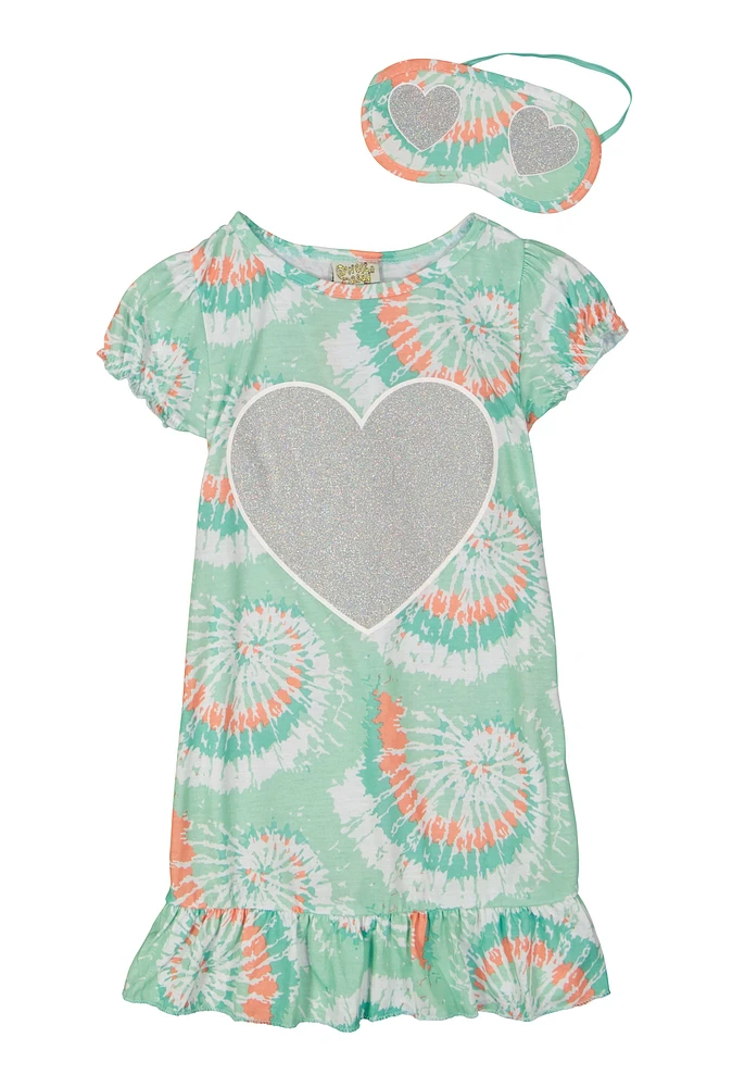 Little Girls Glitter Heart Nightgown with Sleep Mask,