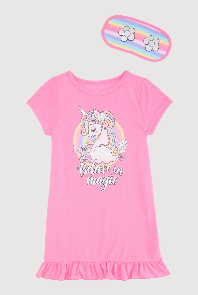 Girls Believe In Magic Unicorn Pajama Nightgown, Pink, Size 8