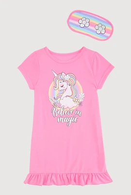 Girls Believe In Magic Unicorn Pajama Nightgown, Pink, Size 8