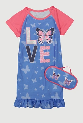Girls Love Graphic Pajama Nightgown, Blue,
