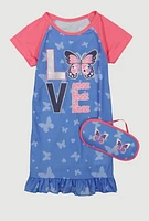 Girls Love Graphic Pajama Nightgown, Blue,