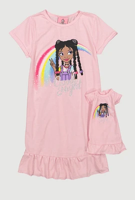 Girls Good Night Graphic Nightgown, Pink, Size 10-12