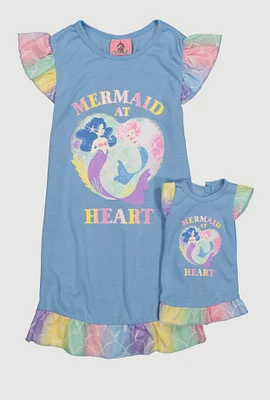 Girls Mermaid At Heart Graphic Nightgown, Blue, Size 6-6X
