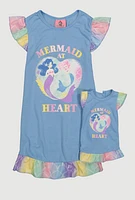 Girls Mermaid At Heart Graphic Nightgown, Blue, Size 6-6X