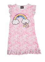 Girls Sequin Rainbow Tie Dye Nightgown, Pink, Size 10-12
