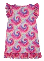 Girls Smiley Sequin Tie Dye Nightgown with Scrunchie, Pink, Size 10-12