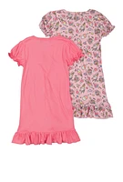 Little Girls Unicorn Ice Cream Print Nightgowns 2 Pack, Pink, Size 6