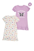 Little Girls Butterfly Graphic Print Nightgowns 2 Pack, Purple, Size 4-5