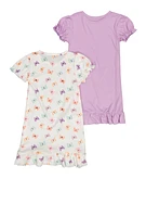 Little Girls Butterfly Graphic Print Nightgowns 2 Pack, Purple, Size 4-5