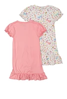 Little Girls Unicorn Graphic Nightgowns with Scrunchie, Pink, Size 6X
