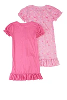 Little Girls Good Vibes Graphic Nightgowns with Scrunchie, Pink,