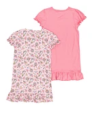 Girls Unicorn Ice Cream Graphic Print Nightgowns 2 Pack, Pink, Size 7-8
