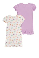 Girls Butterfly Graphic Print Nightgowns 2 Pack, Multi, Size 7-8
