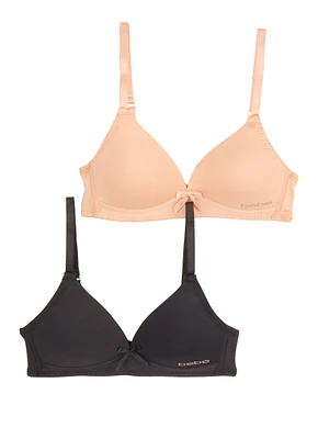 Womens Girls Bebe Solid Wireless Bras 2 Pack, Multi, Size 30B