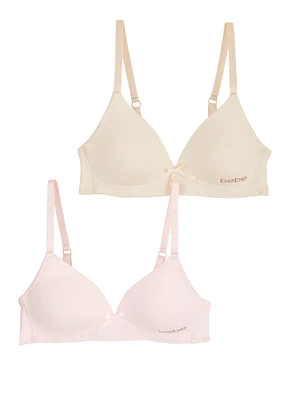 Womens Girls Bebe Solid Wireless Plunge Bras 2 Pack, Multi, Size 32A