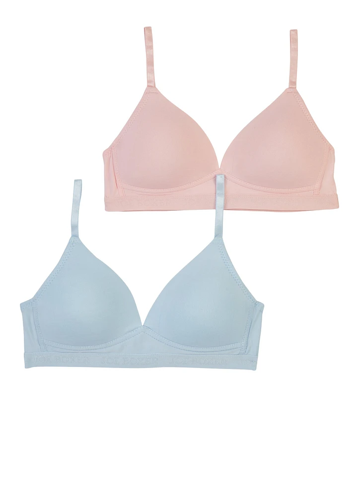 Womens Girls Joe Boxer Wireless Plunge Bras 2 Pack, Multi, Size 30B