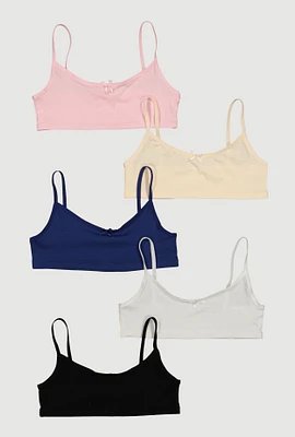 Womens Girls Bow Detail Cami Bra 5 Pack, Multi, Size M