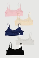Womens Girls Bow Detail Cami Bra 5 Pack, Multi, Size M