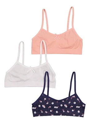 Womens Girls Floral Print Cami Bra 3 Pack, Multi, Size M