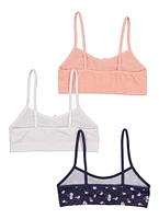 Womens Girls Floral Print Cami Bra 3 Pack, Multi, Size L