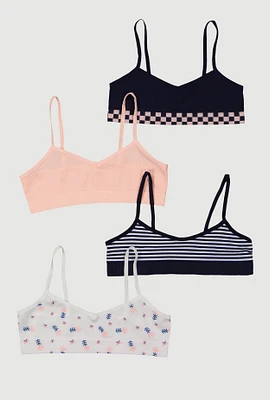 Womens Girls Seamless Printed Pattern Cami Bras 4 Pack, Multi,