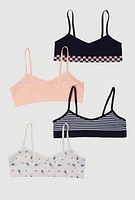 Womens Girls Seamless Printed Pattern Cami Bras 4 Pack, Multi,