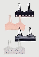 Womens Girls Seamless Printed Pattern Cami Bras 4 Pack, Multi,