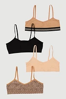 Womens Girls Seamless Patterned Cami Bras 4 Pack, Multi,
