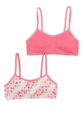 Womens Girls Heart Print Seamless Bras 2 Pack, Pink, Size S