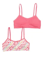 Womens Girls Heart Print Seamless Bras 2 Pack, Pink, Size L