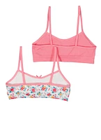 Womens Girls Floral Seamless Cami Bras 2 Pack, Pink, Size L
