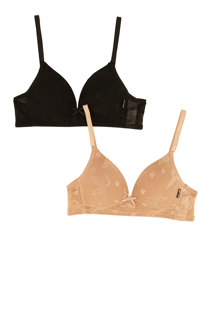 Womens Girls Floral Lace Plunge Bras 2 Pack, Multi, Size 34A