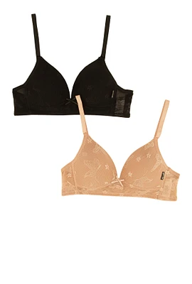 Womens Girls Floral Lace Plunge Bras 2 Pack, Multi, Size 34A