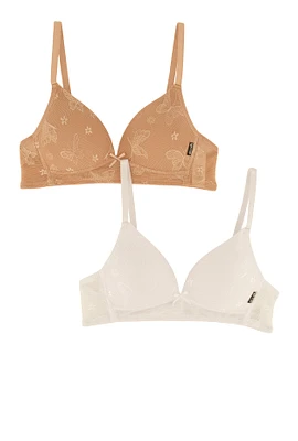 Womens Girls Patterned Lace Plunge Bra 2 Pack, Multi, Size 34A