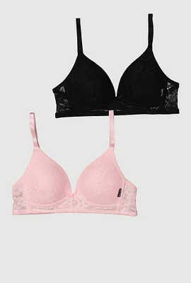 Womens Girls Floral Lace Bras 2 Pack, Multi,