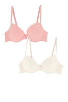 Womens Girls Ribbed Knit Lace Trim Plunge Bra 2 Pack, Multi, Size 34W