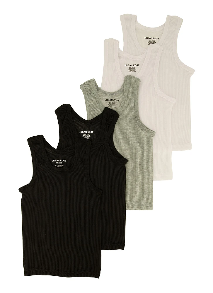 Toddler Boys Assorted Ribbed Tank Tops 5 Pack, Multi, Size 4T