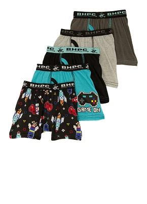 Toddler Boys Assorted Gamer Boxer Brief 5 Pack, Blue, Size 4T
