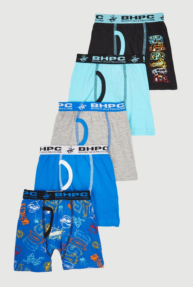 Toddler Boys Hustle Print Boxer Briefs 5 Pack, Blue, Size 4T