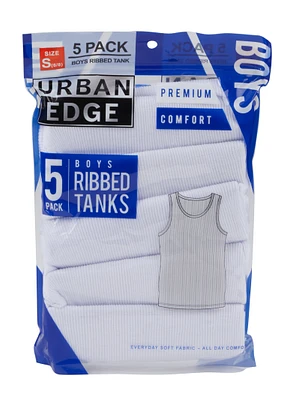 Boys 5 Pack Ribbed Knit Tank Tops, White, Size 10-12