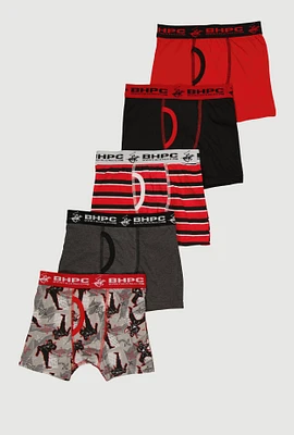 Boys Striped Ninja Graphic Print Boxer Briefs 5 Pack, Red, Size 16-18