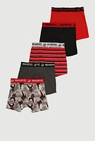 Boys Striped Ninja Graphic Print Boxer Briefs 5 Pack, Red, Size 16-18