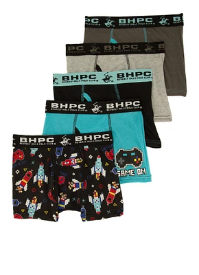 Boys Contrast Trim Assorted Gamer Boxer Brief 5 Pack, Multi, Size 4-6