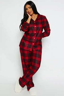 Womens Matching Buffalo Plaid Family Pajamas, Red, Size M