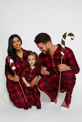 Kids Unisex Matching Buffalo Plaid Family Pajamas, Red, Size 6-6X
