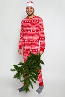 Mens Matching Santa Fair Isle Onesie Family Pajamas, Red, Size XL