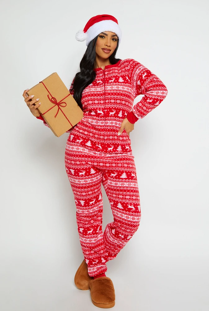 Womens Matching Santa Fair Isle Onesie Family Pajamas, Red, Size M