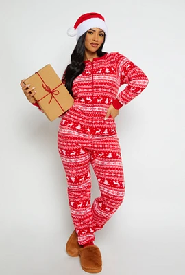Womens Womens Matching Santa Fair Isle Onesie Family Pajamas, Red, Size M